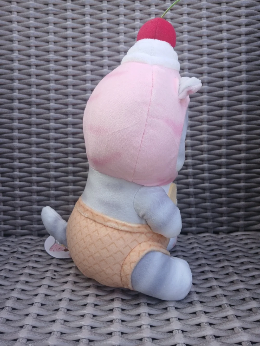 MofusadCat Toy in Pink & Gray with Cherry Hat